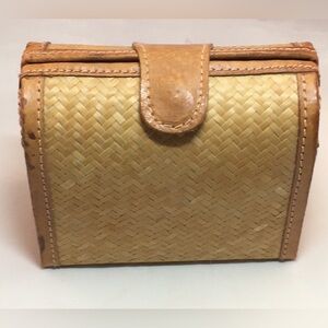 Bamboo Woven Clutch Bag with Tan Leather Trim